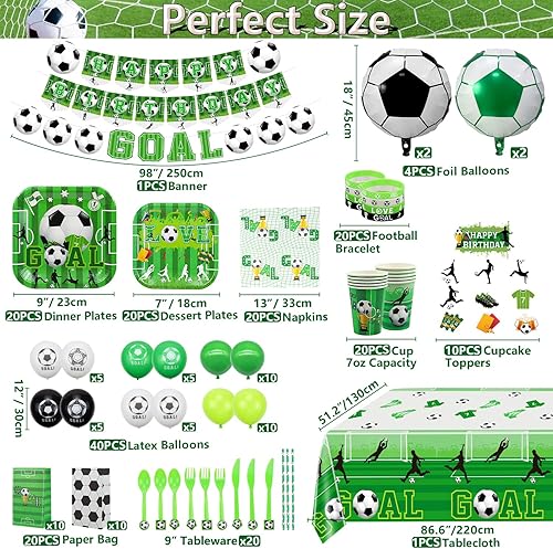 Miniatura 2 de Suministros para fiesta de cumpleaños de fútbol, incluye pancarta de feliz cumpleaños, bolsas de recuerdo de fútbol, pulseras de silicona para