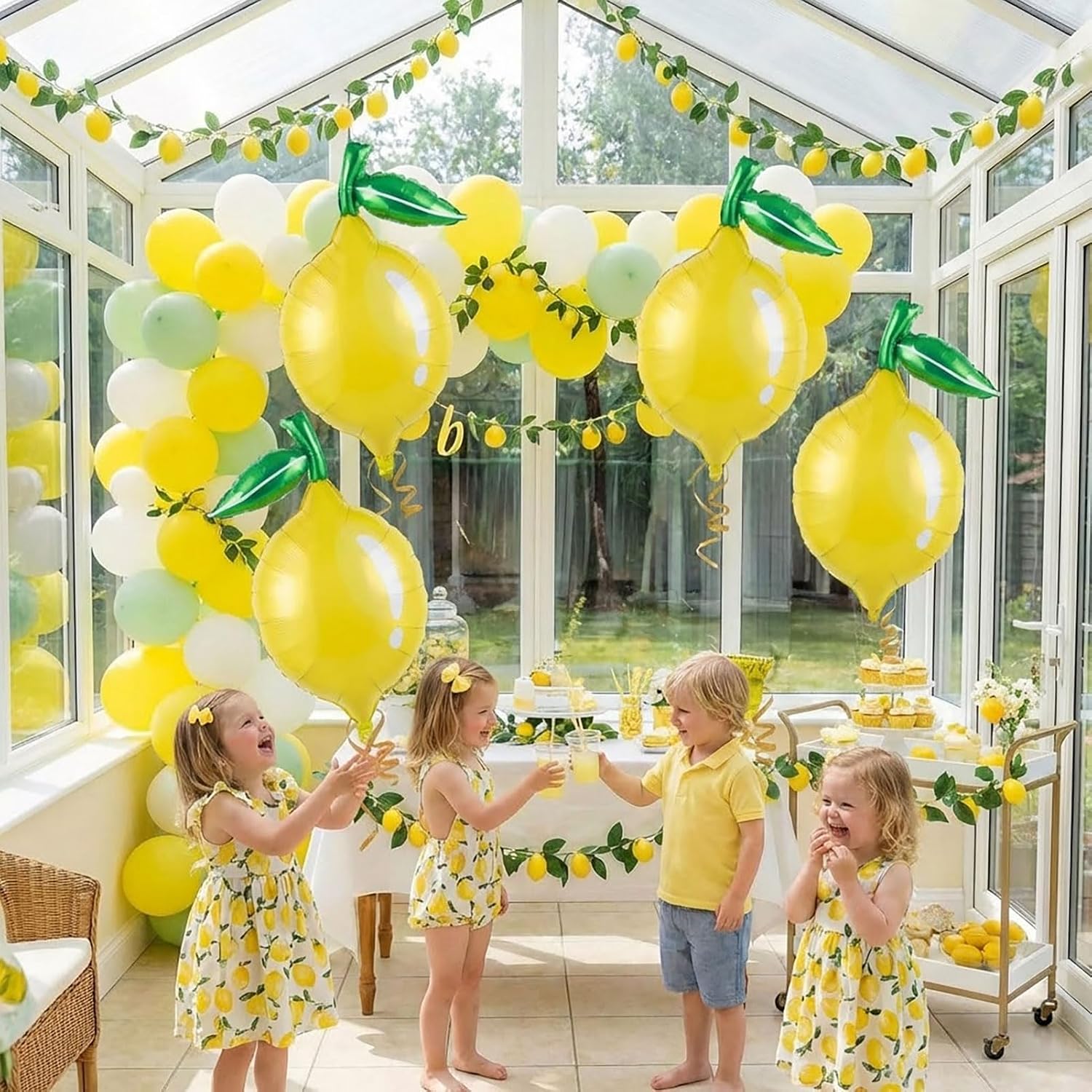 Lemon foil Balloons Summer lemonade with leaves Balloons for Fruit theme birthday she found her main squeeze Bridal Shower Sweet Baby shower Lemonade Centerpiece amalfi coast wedding decorations image 3