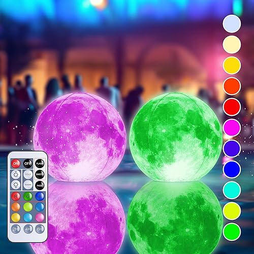 Miniatura 3 de TIALLY Luces flotantes para piscina, luces inflables de luna llena y luna creciente que flotan, luces solares brillantes de color para decoración de