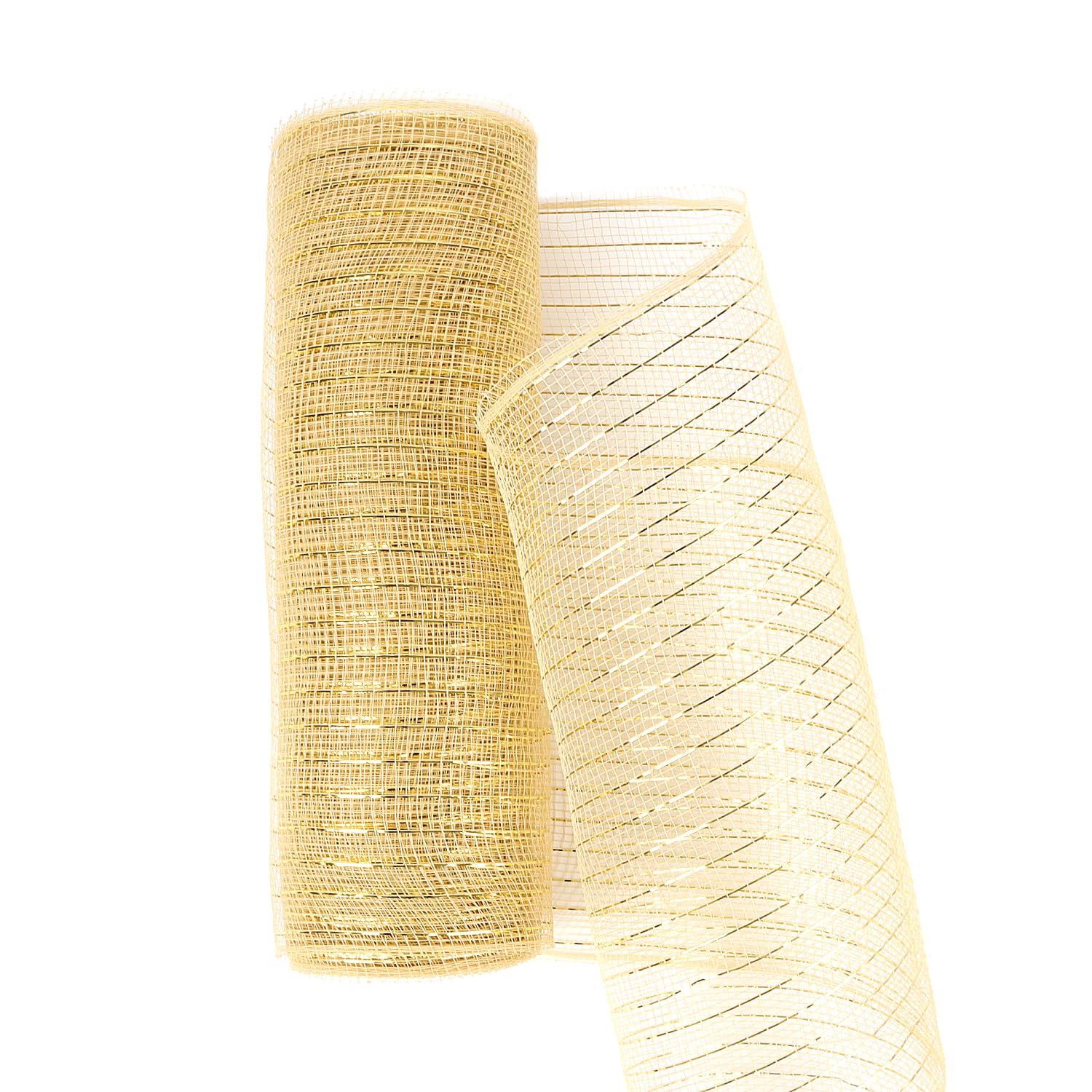 Veylin Gold Christmas Deco Mesh Ribbon Roll, Christmas Tree Ribbon Poly Mesh Ribbons For Diy Bows, Garland Holiday Tree Decoration 26Cm X 9.14M