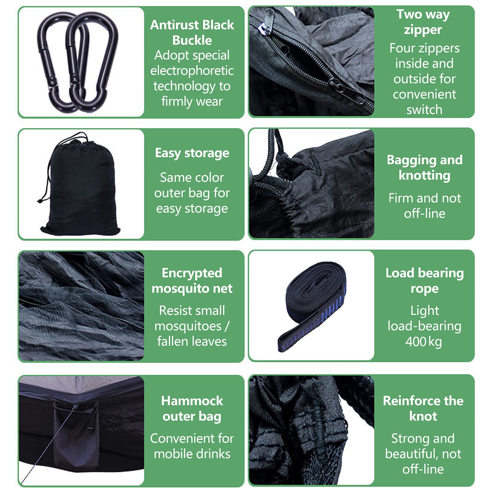 Hamaca portátil de camping con mosquitera para lluvia, correas de árbol, ligera y duradera, para senderismo, viajes y actividades al aire libre