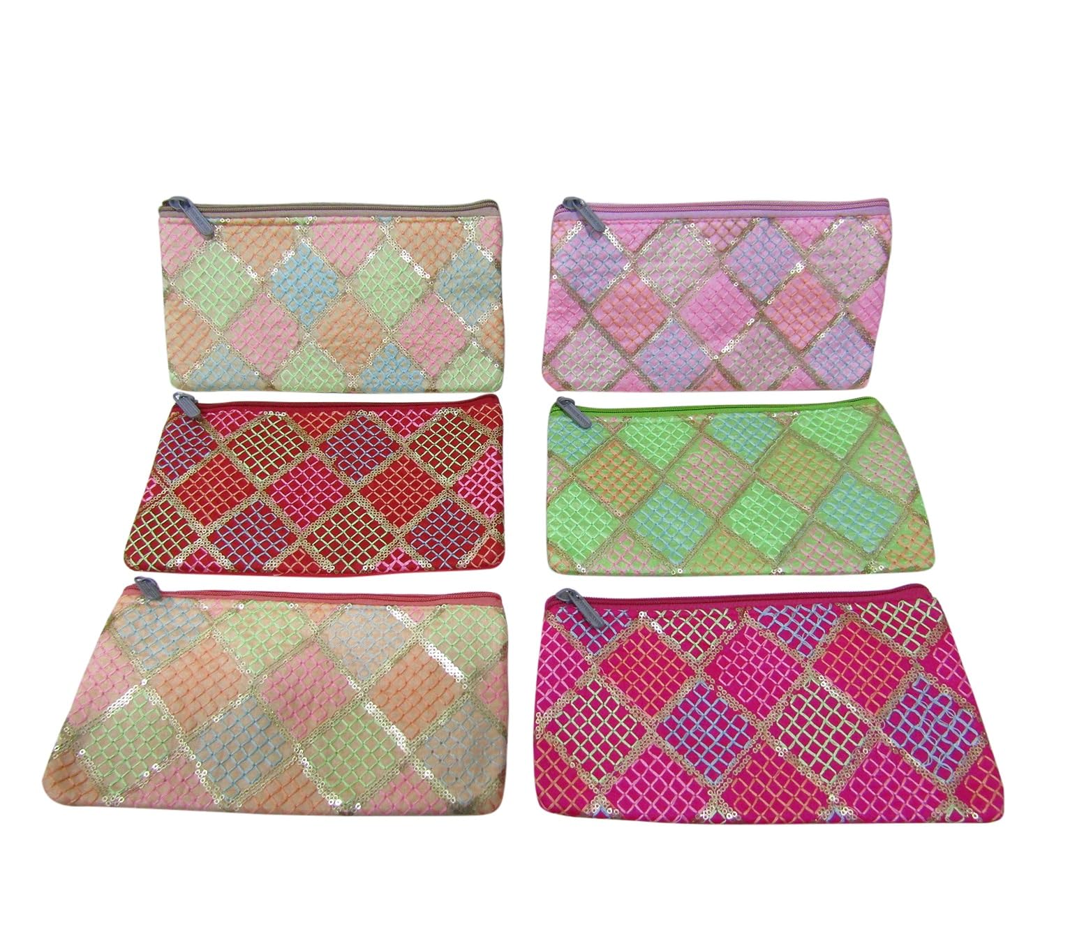 Purple Pink Embroidery Wedding Return Gift Women Wholesale Bridal Giveaways Potli Bag With Zipper For Ladies Baby Shower Shagun Purse Gifting Haldi Mehandi (Pack Of 12 Pcs)