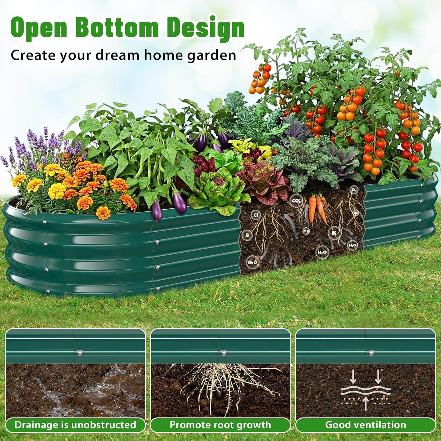 Oval Raised Garden Bed, 6 x 2 x 1FT, Galvanized Steel Planter Box with Wave-Shaped Metal Panels Painted for Outdoor Flower,Tree,Herb & Vegetable Garden (Green, 72X24X12 inches)