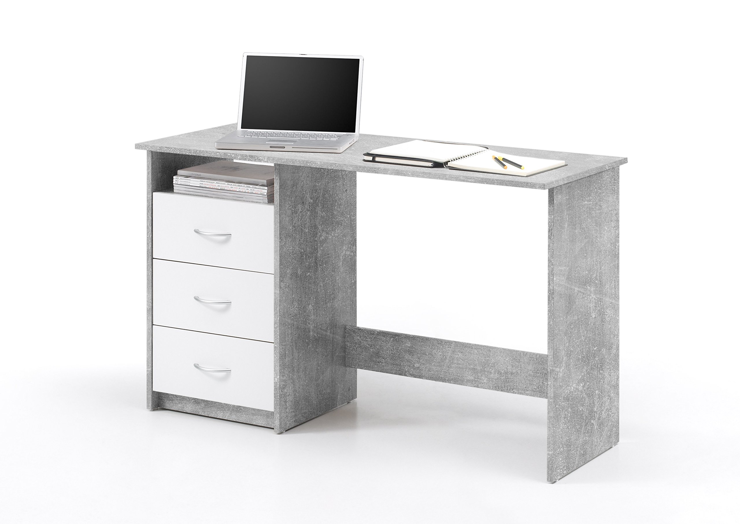AVANTI TRENDSTORE - Adria - Scrivania con 3 cassetti bianchi ed 1 vano aperto, in legno laminato, disponibile in 3 diversi colori (Grigio)