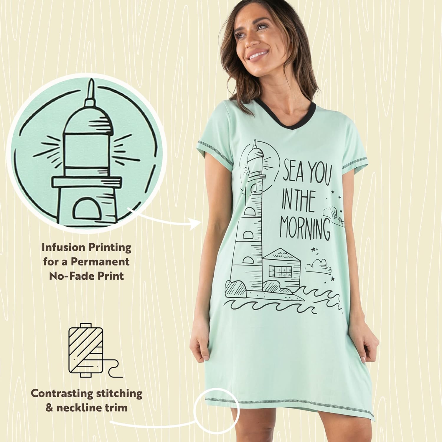 Lazy One Women's Nightgown, Funny V-Neck Sleep Shirt for Women, Novelty Pajama Shirts - Image 5