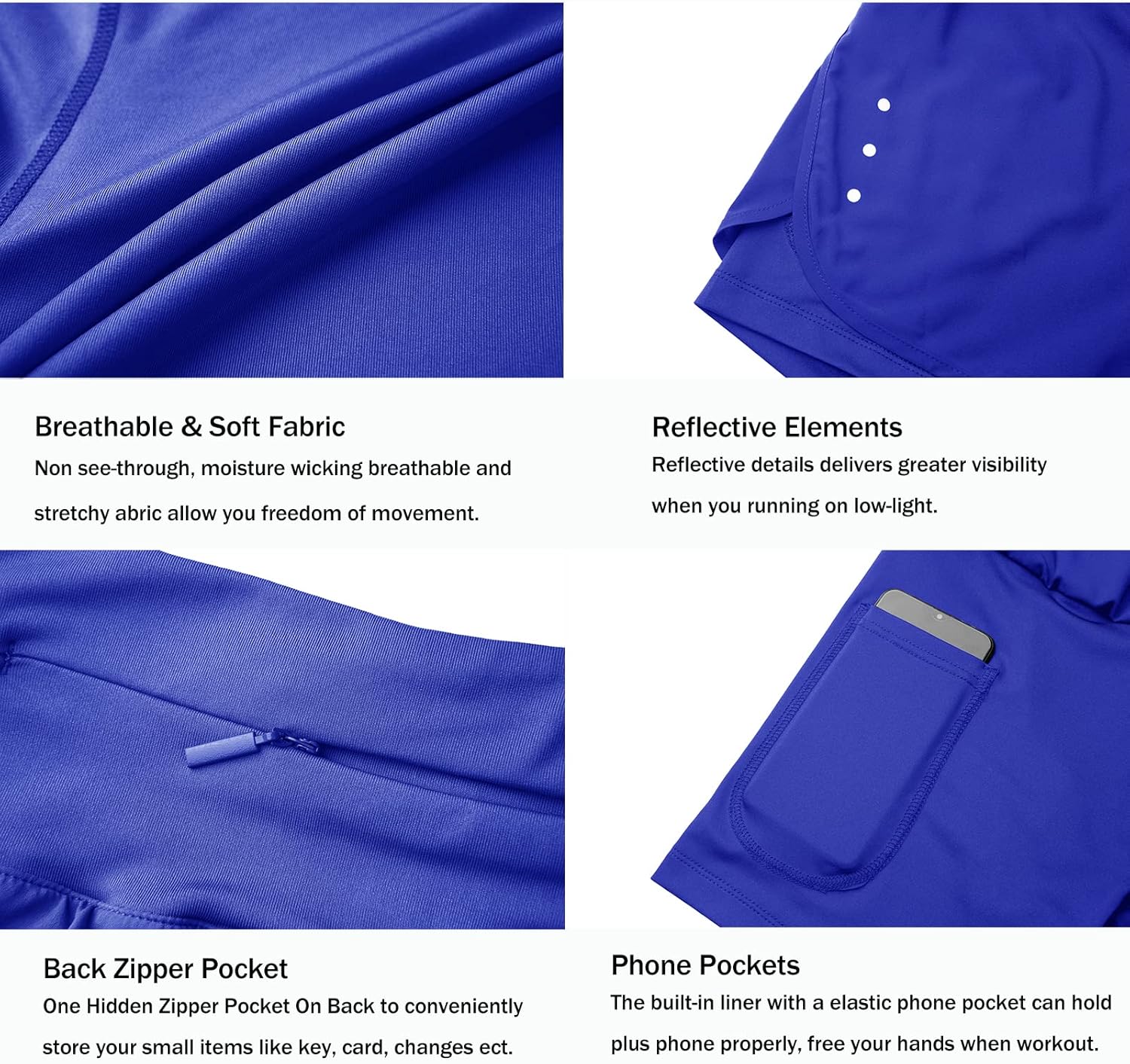 Ksmien Women's 2 in 1 Running Shorts - Lightweight Athletic Workout Gym Yoga Shorts Liner with Phone Pockets - Image 4