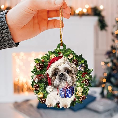 Miniatura 3 de Talataca Shih Tzu - Corona de sombrero de Navidad para amantes de los perros, accesorios para espejo retrovisor plano 2D, adorno para árbol de