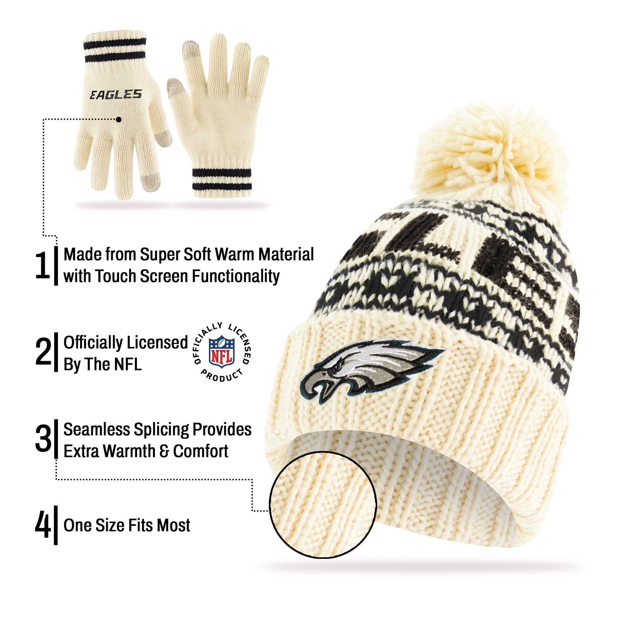 Ultra Game NFL - Berretto invernale lavorato a maglia, da uomo e da donna, super morbido, con guanti touch screen extra caldi