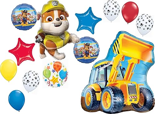 Anagram Paw Pups - Tractor de carga frontal y escombros en patrulla, suministros para fiesta de cumpleaños, decoraciones de ramo de globos