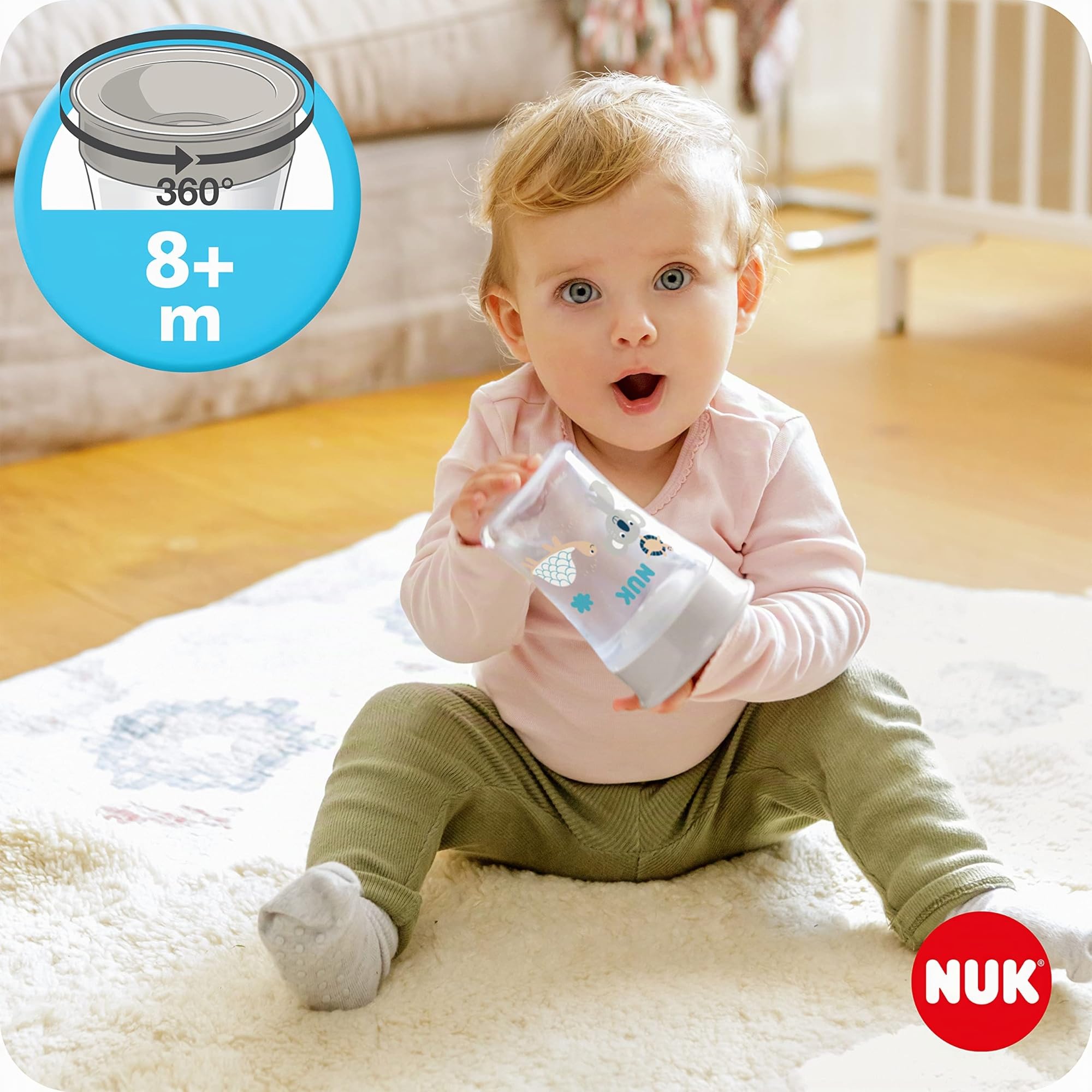 NUK Tasse Évolutive Bébé | Tasse d’Apprentissage Antifuite avec Couvercle en Plastique 3 en 1 | 230 ml, Jaune