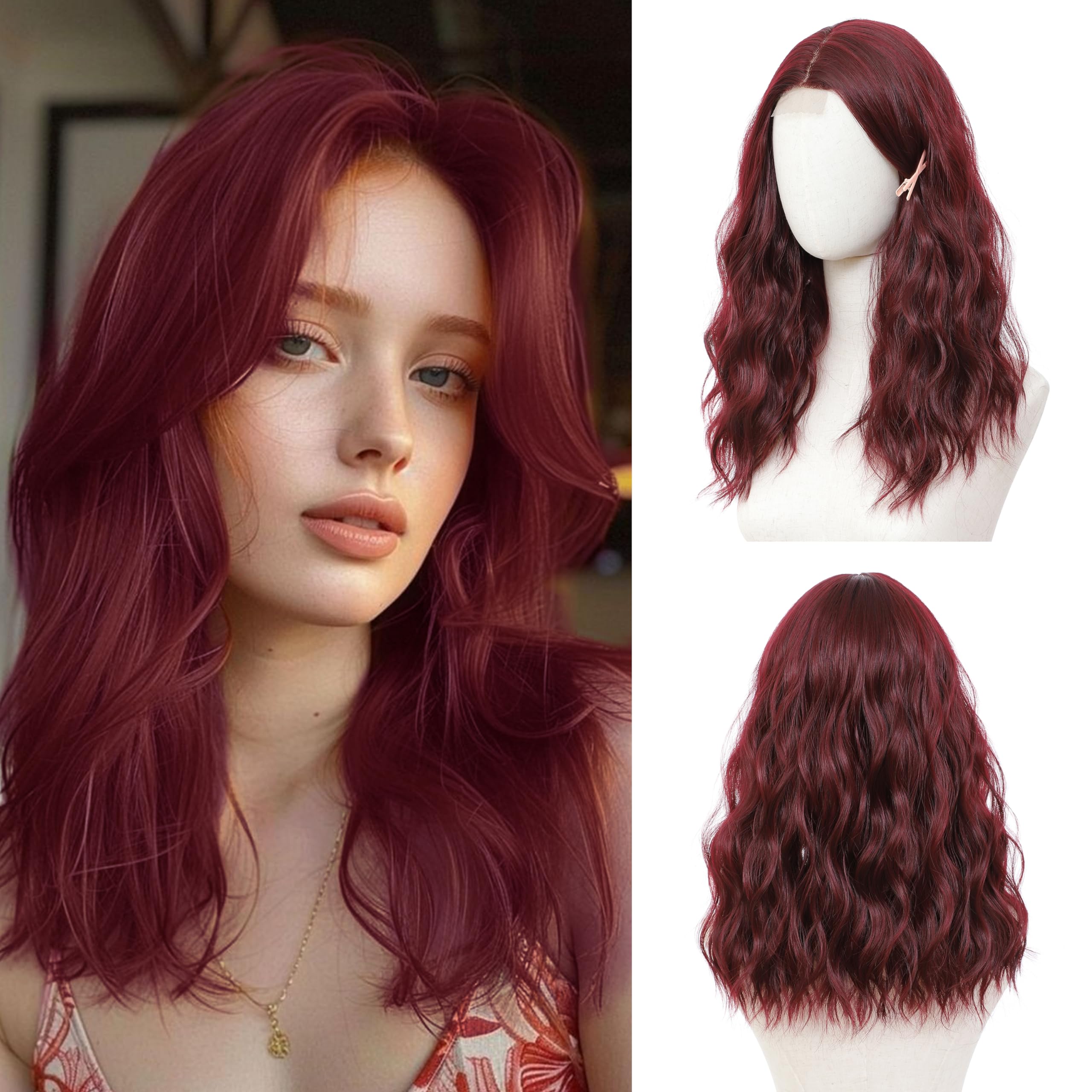 BUPPLER Wig 18 Inch Medium Length Wigs for Women Middle Part Synthetic Hair Wavy Wig with Upgraded Strands,Natural Hair Wigs for Daily Party/Halloween
