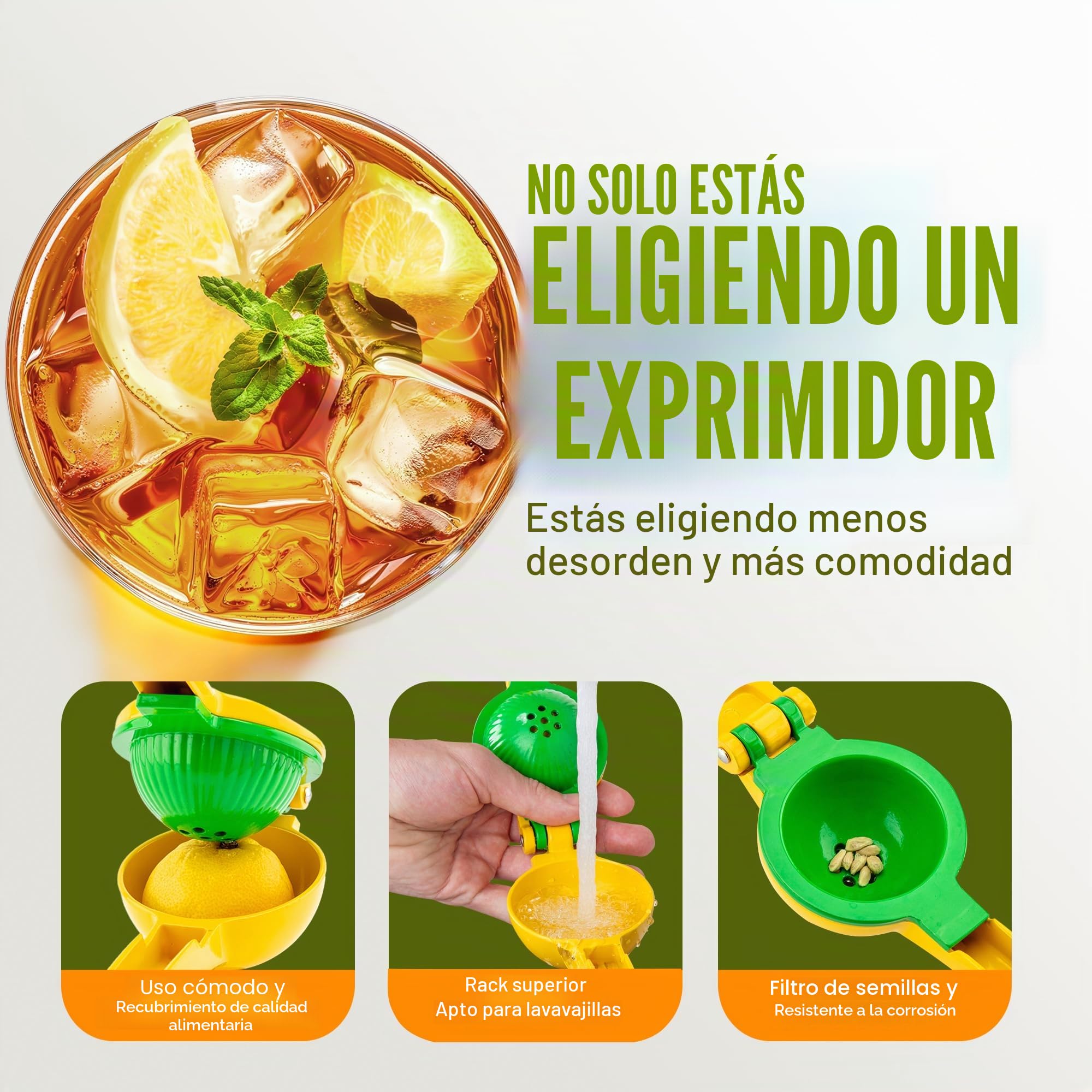 Exprimidor de Limones Manual 2 en 1 Zulay Metal - Máxima Extracción, Fácil de Limpiar - Amarillo/Verde