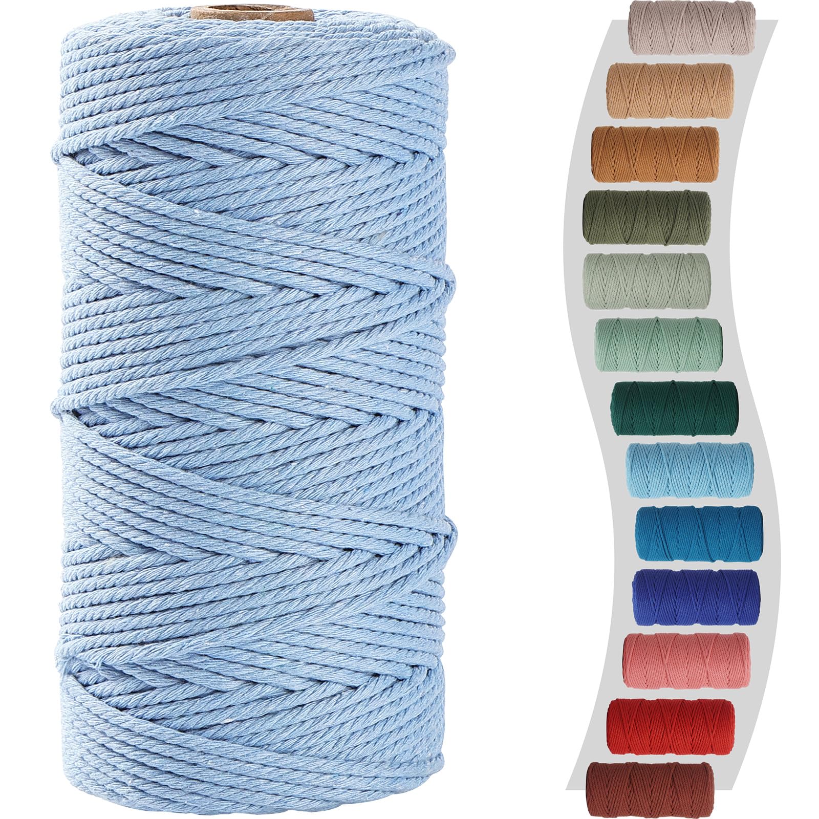Macrame Cord 3mm 220yards (200 Meters) Baby Blue Macrame Supplies Macrame Yarn, Colored Cotton Rope, Colored Cord for DIY