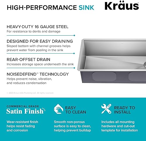 Miniatura 6 de KRAUS Kore KWU110-36 - Fregadero de cocina con estación de trabajo, 36 pulgadas, montaje empotrado, cuenco individual, de acero inoxidable de
