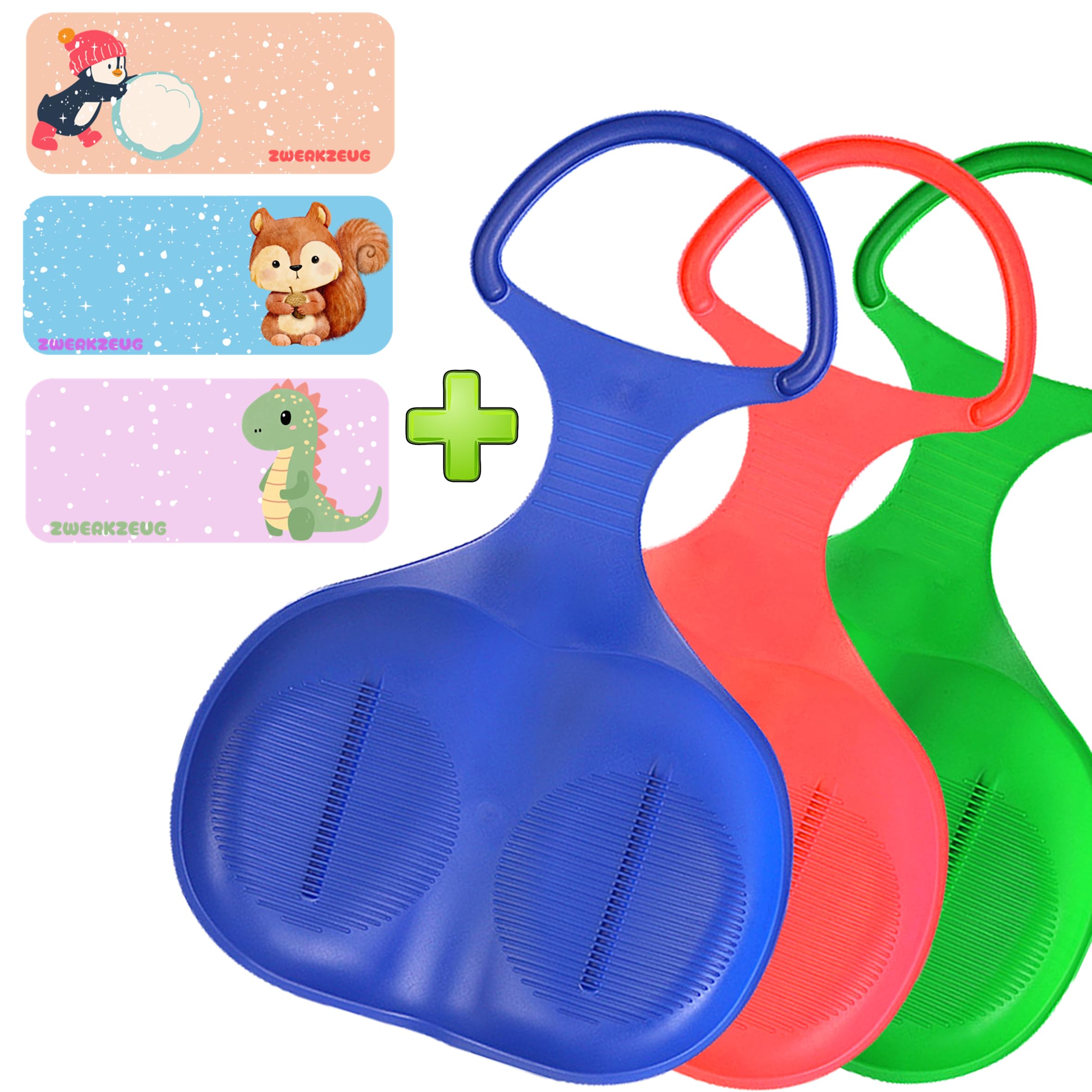 3er Pack Schneerutscher poporutscher mit gratis Namenschild/Schlittenseil Porutscher mit Griff für Kinder Outdoor Wintersport, für Schnee erhältlich in bunten Farben