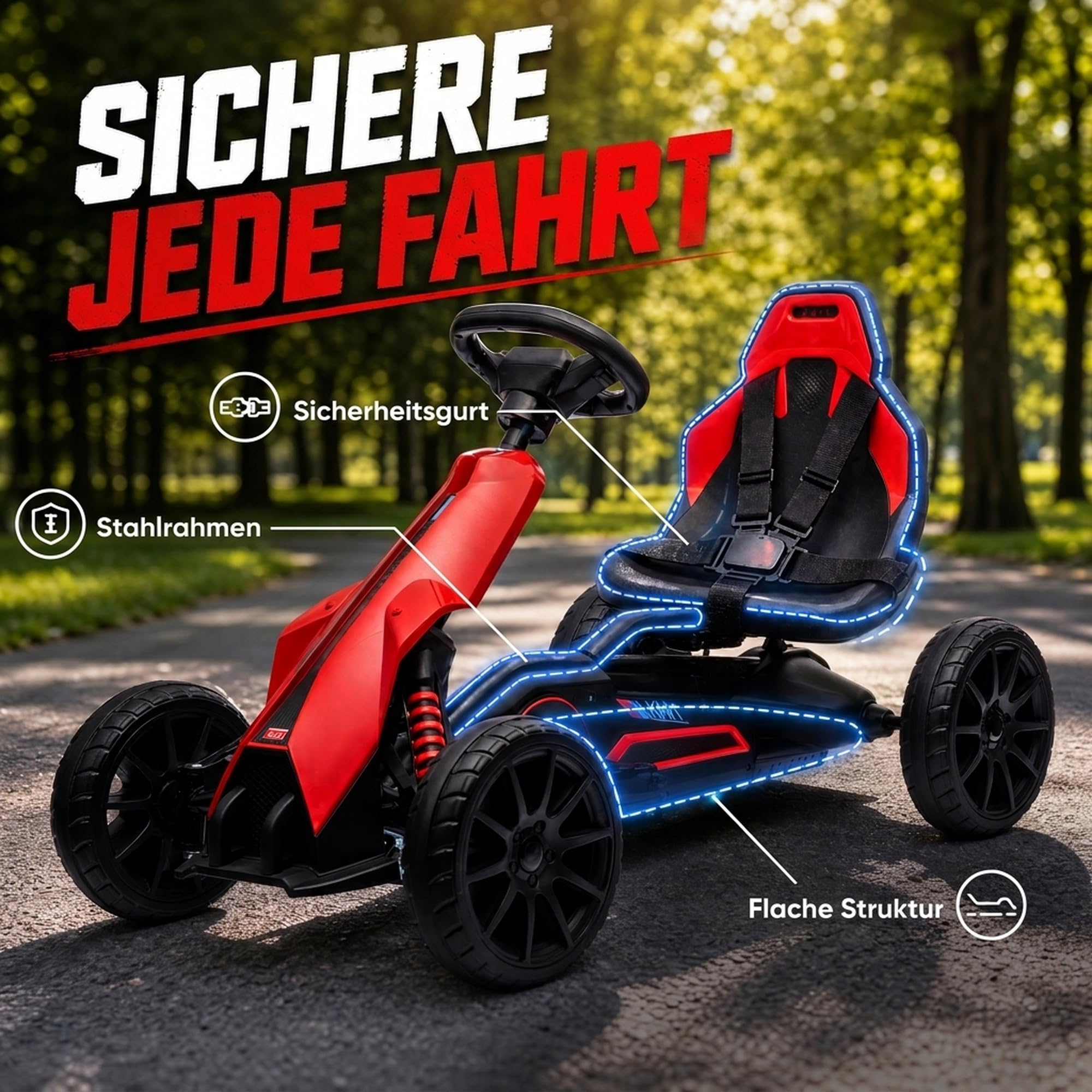 HOMCOM Elektryczny gokart dla dzieci 12V 3-5 km/h dla 3-8 lat Czerwony