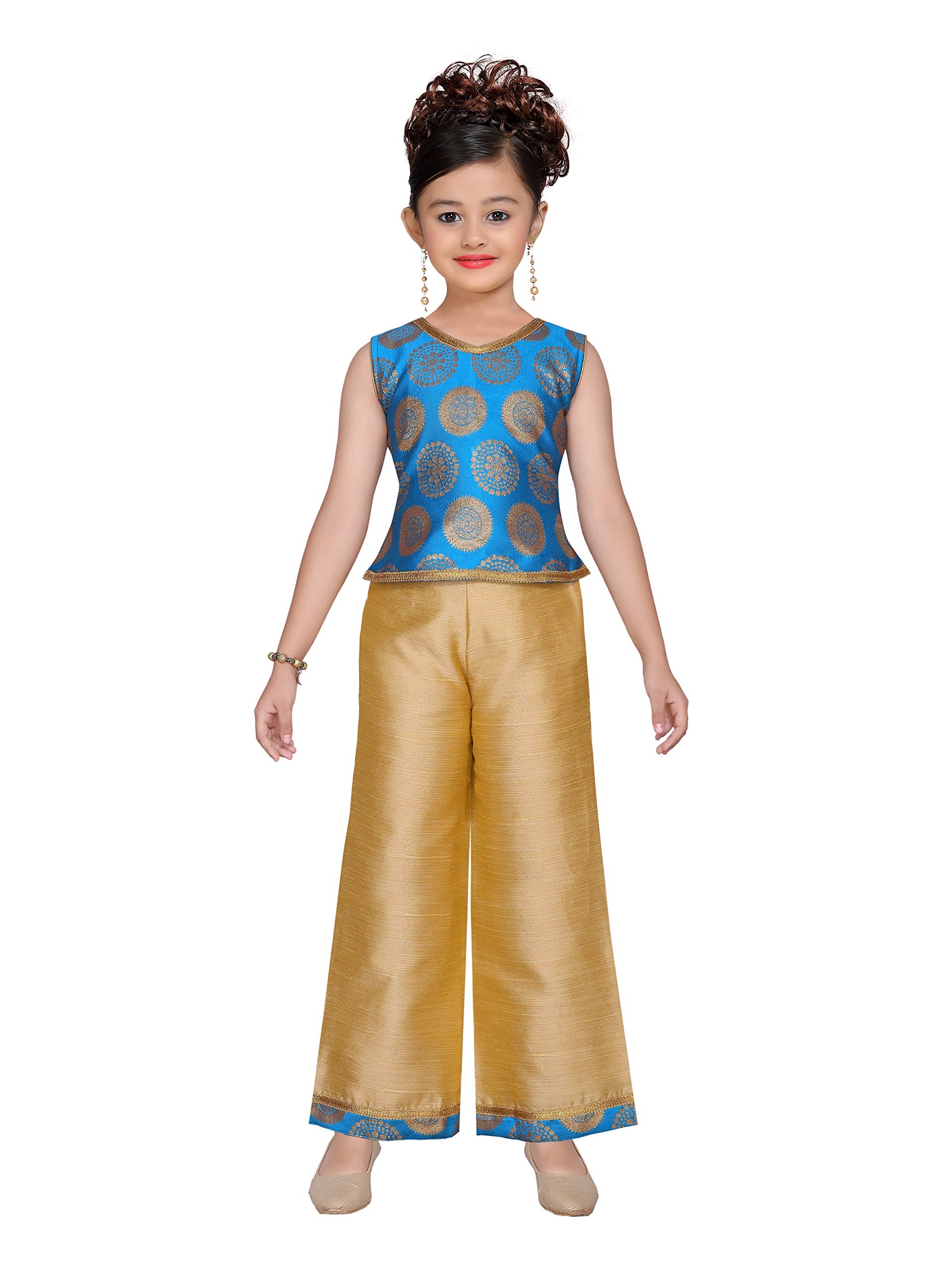 Adiva® Girl's Brocade Kurta with Palazzo Set