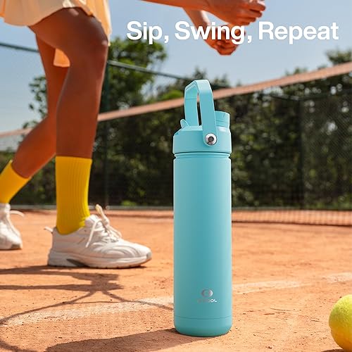 Miniatura 85 de ENCOOL Botella de agua aislada con popote, de acero inoxidable, a prueba de fugas, sin BPA, al vacío de doble pared que se mantiene fría durante 24