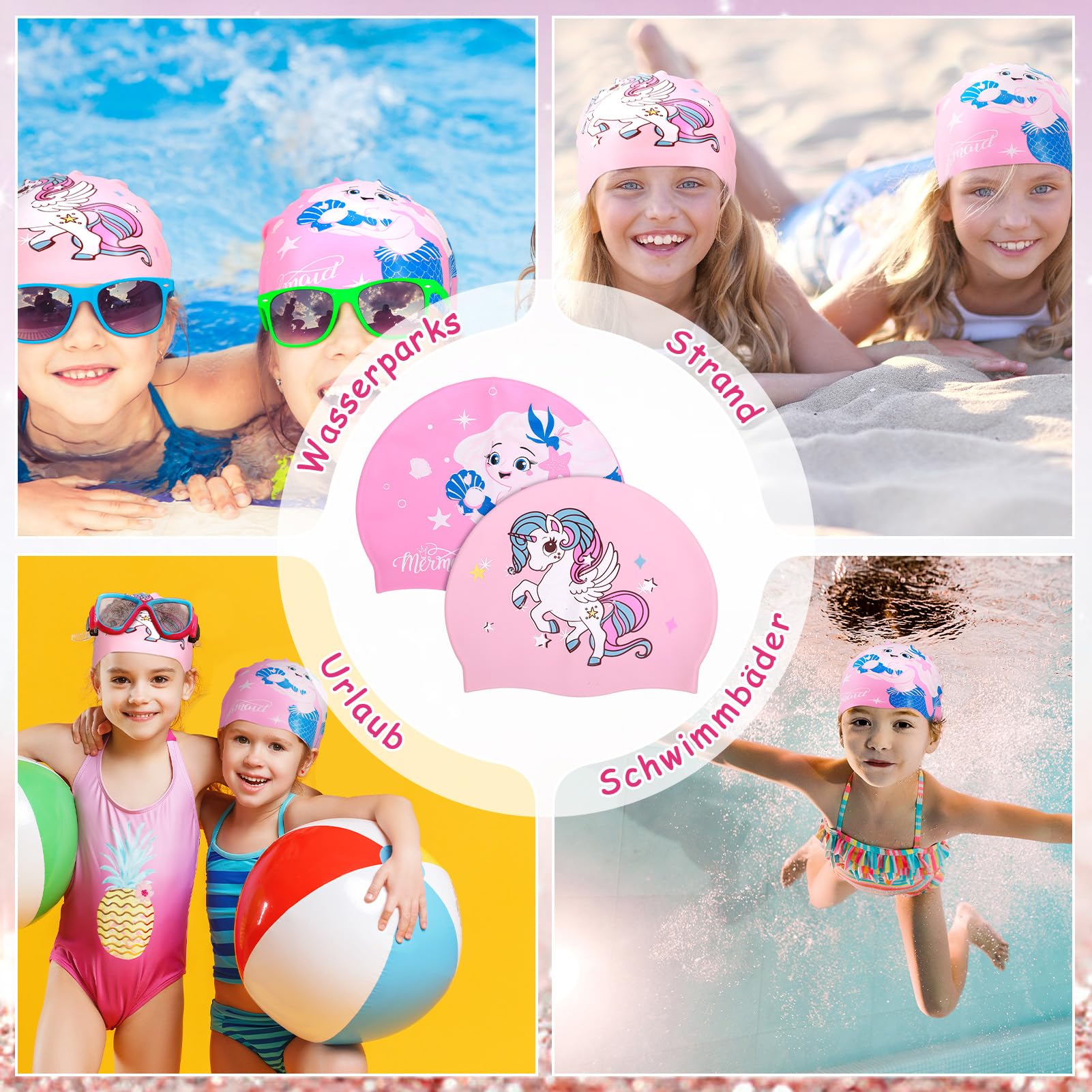 Cuffia da nuoto per bambini in silicone elastico con design a