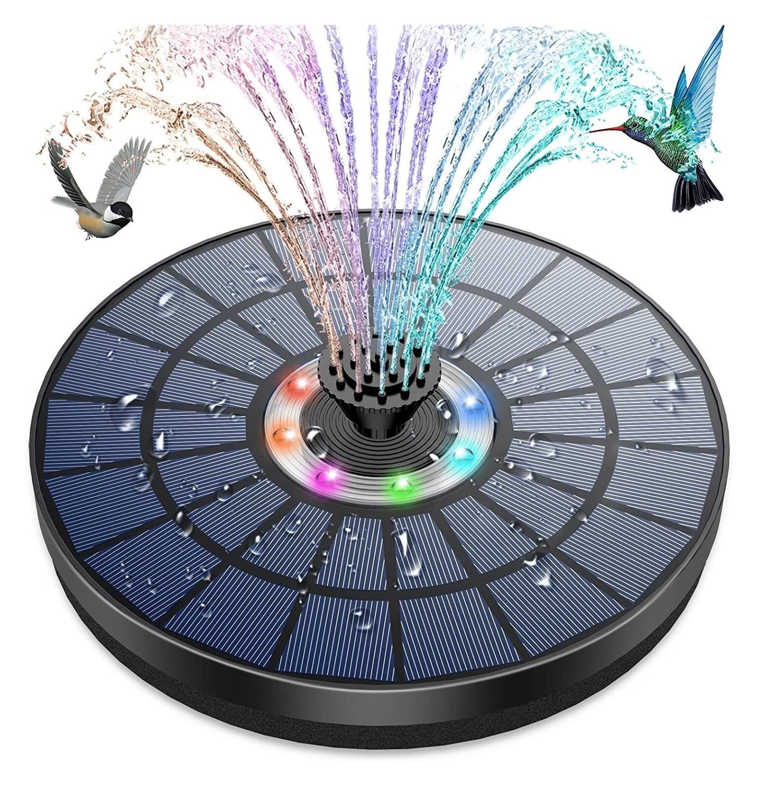 12W Solar Fountain Pump, Solar Water Fountain With 12 Double-Layer Nozzles Outdoor Powerful Solar Fountain Pump For Pond Garden Small Pond(5.5W with light)