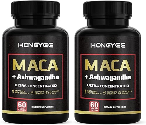 Cápsulas de raíz de maca, extracto de raíz de ashwagandha, cápsulas para hombres y mujeres, maca negra Ashwagandha, 60 x 2 cápsulas vegetales