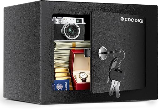 CDC DIGI  Safe Box for Office Use, Small Steel Home Safe Box with 4 Keys, Safety Box for Money Jewellery Documents Valuables 6.6L Black