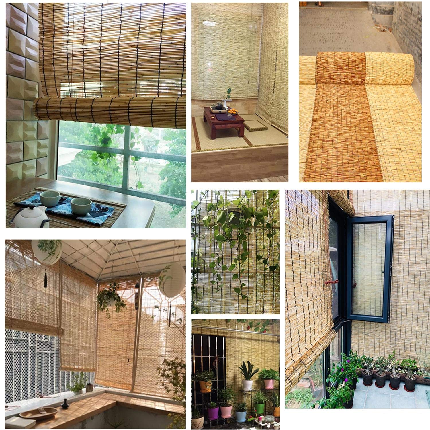 Stores Enrouleurs en Roseau Naturel,Rideau en Bambou Rétro Pare-Soleil,Paille Rideau de Levage,Volets Roulants Tissé à Main,pour Extérieur/Intérieur/Balcon/Décoration,Personnalisé