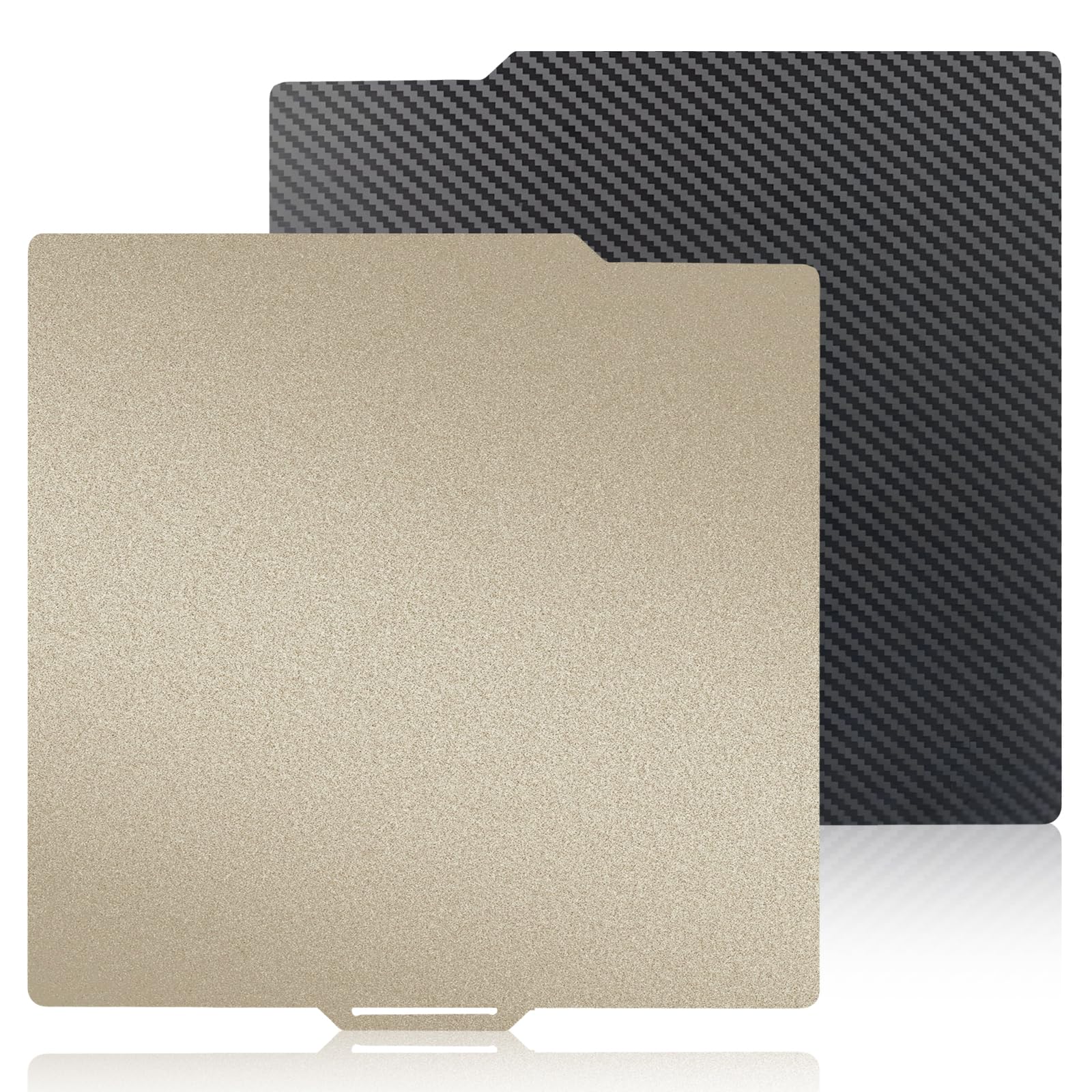 Plaque d'impression PEI (doré) + PET (motif fibre de carbone) pour Bambulab P1S/P2S/X1C/P1P/X1/A1, plateau d'impression en acier à ressort PEI lisse pour plateformes d'imprimante 3D Bambulab avec PLA