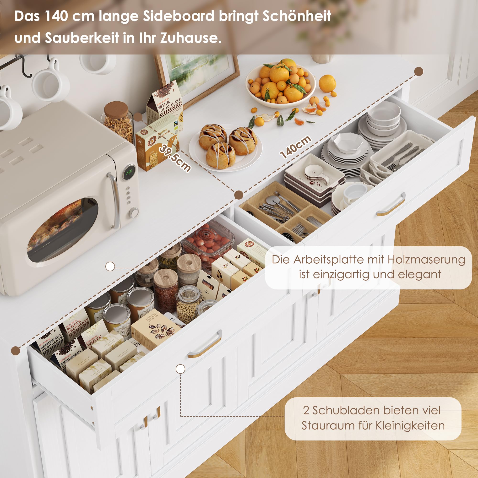 FirFurd Szafka kuchenna z blatem o szerokości 140 cm, biała