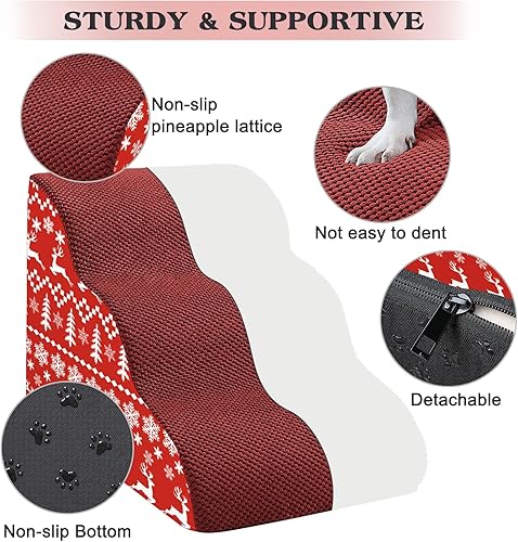 Miniatura 3 de Escaleras para perros pequeños, gatos viejos, cachorros, rampa de espuma de 3 niveles, escaleras para mascotas para camas altas, sofá (rojo