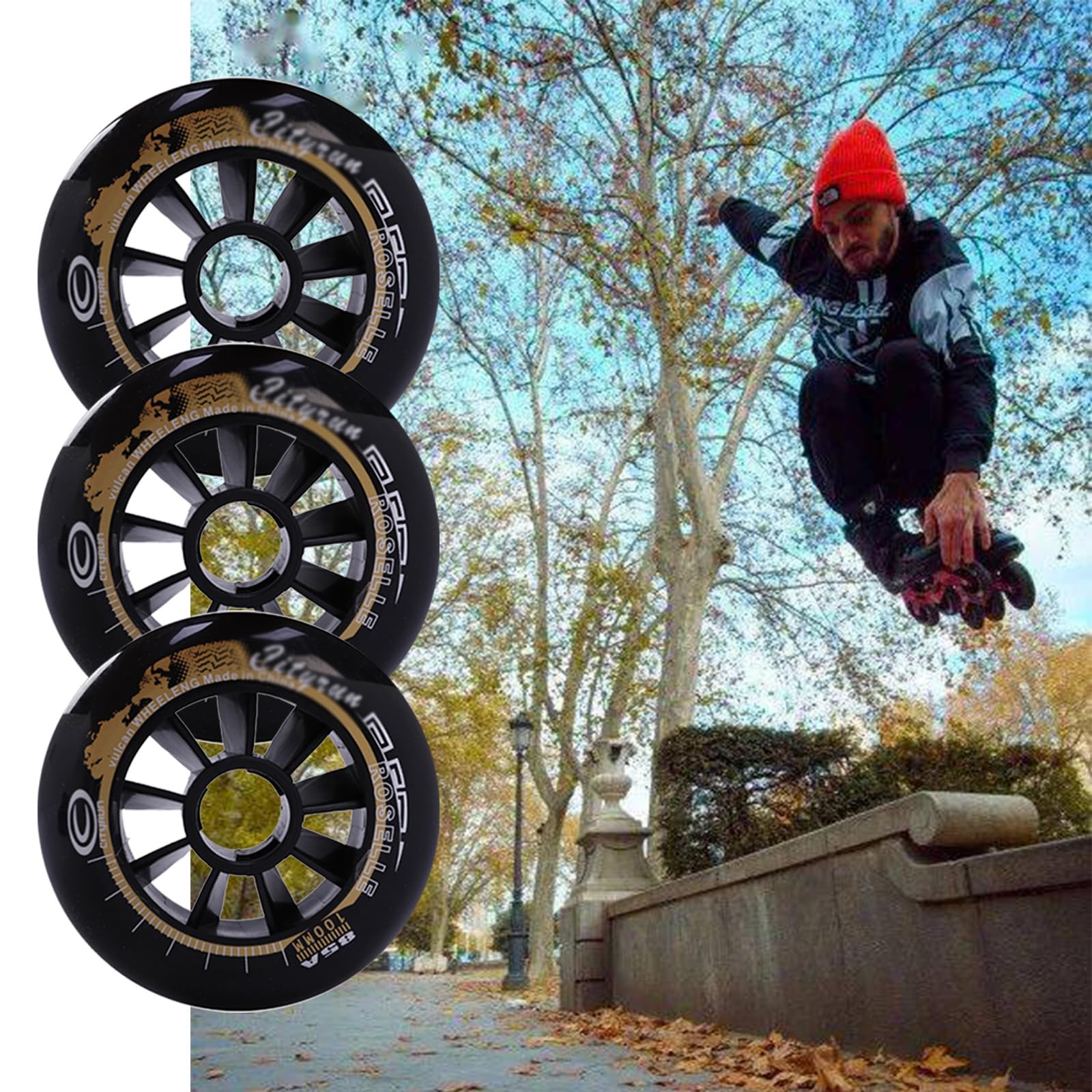 Inline-Skate-Räder mit 6/8er-Pack Inline-Skate-Räder, 85 A, 90 mm, 100 mm, 110 mm, Ersatzrollen für Rollschuhe, Rollschuh-Räder für drinnen und draußen, Gepäck-Räder, Stützräder, 6 Packungen, 110 mm