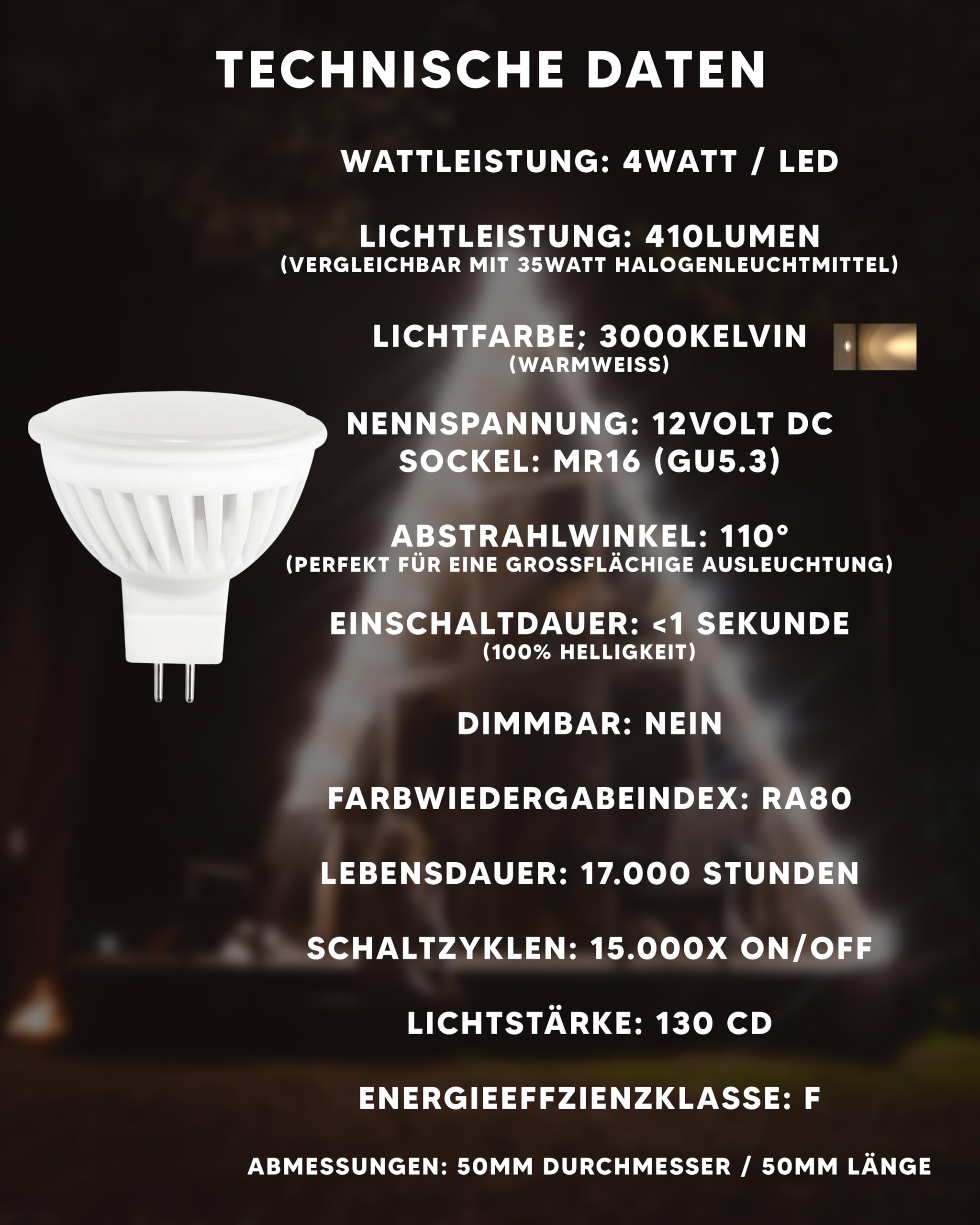 Einbaustrahler 6er Set Aqua IP54 Schwarz Matt 83mm Außen, 55mm Deckenausschnitt mit MR16 12Volt LED Leuchtmittel 6Watt und Trafo - Einbauspot, Deckenspot (Tageslichtweiß 6000K)
