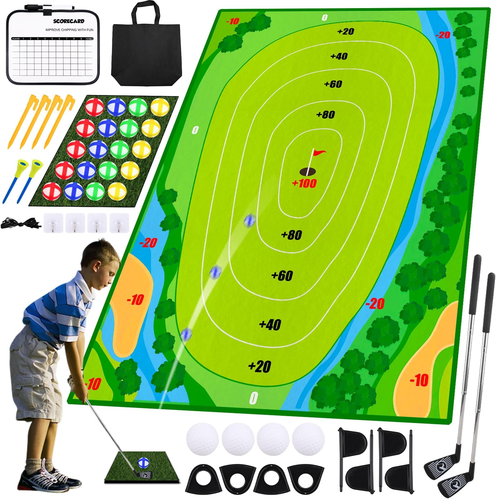 Golf Chipping Game - Upgrade Golf Toys for Kids, Perfect Outdoor Games for Kids Golf Game & Practice（Green）