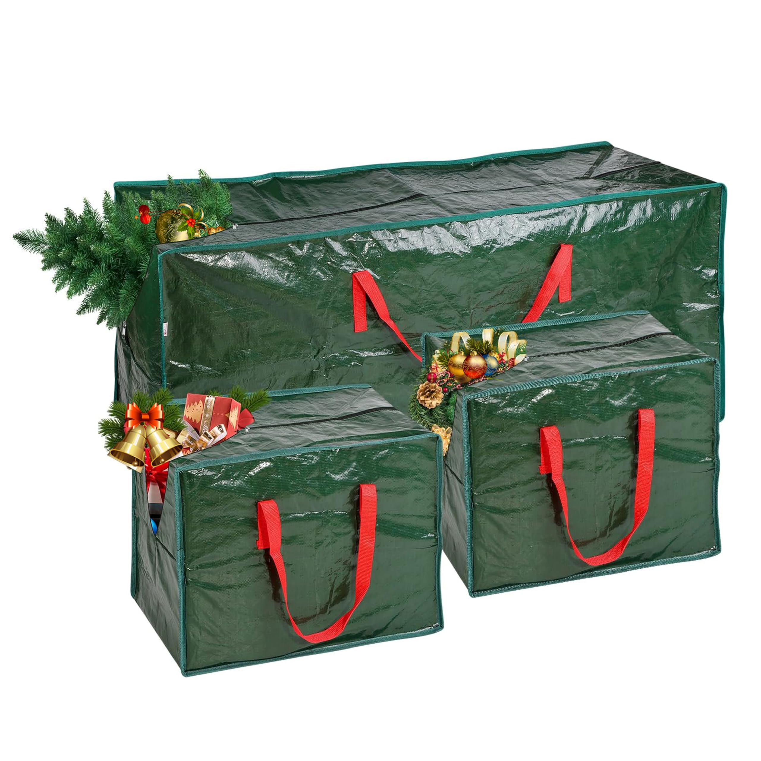 Borsa portaoggetti per alberi di Natale – Adatta ad alberi artificiali fino a 7,5 piedi – Set da 3 pezzi con 2 borse decorative – Maniglie rinforzate resistenti e cerniera