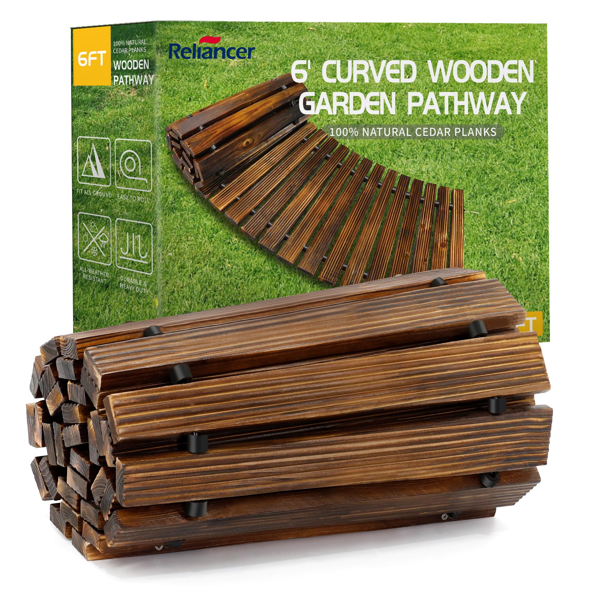 RELIANCER6' Wooden Garden Pathway,Outdoor Roll Out Cedar Curved Walkway,Patio Path Decorative Garden Boardwalk Walkways,Weather-Resistant Roll Up Beach Wood Road Floor,Wedding Party Pathways