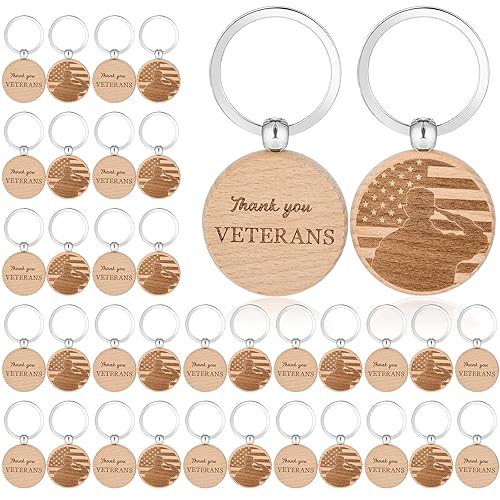 36 Pcs Veterans Day Gifts Veteran Keychains Wood Thank You