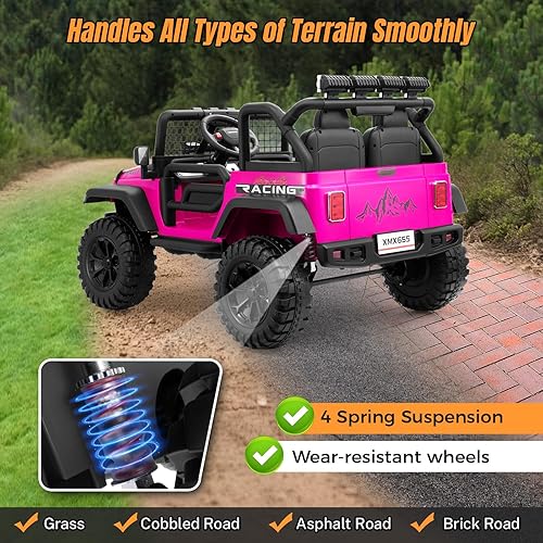 Miniatura 3 de Hikole Auto eléctrico de 24 V con control remoto, auto eléctrico XL de 2 plazas con asiento de 20 pulgadas de ancho, luces LED, suspensión de