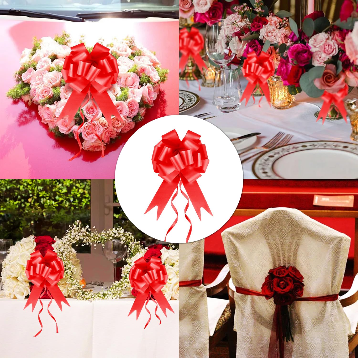 30 Pcs Lazo Regalo Rojo, Lazos Adorno Coche Boda, Lazos Decorativos Boda, Lazo Regalo Coche para Decoración Boda Mesa Coche Fiesta Comunión DIY