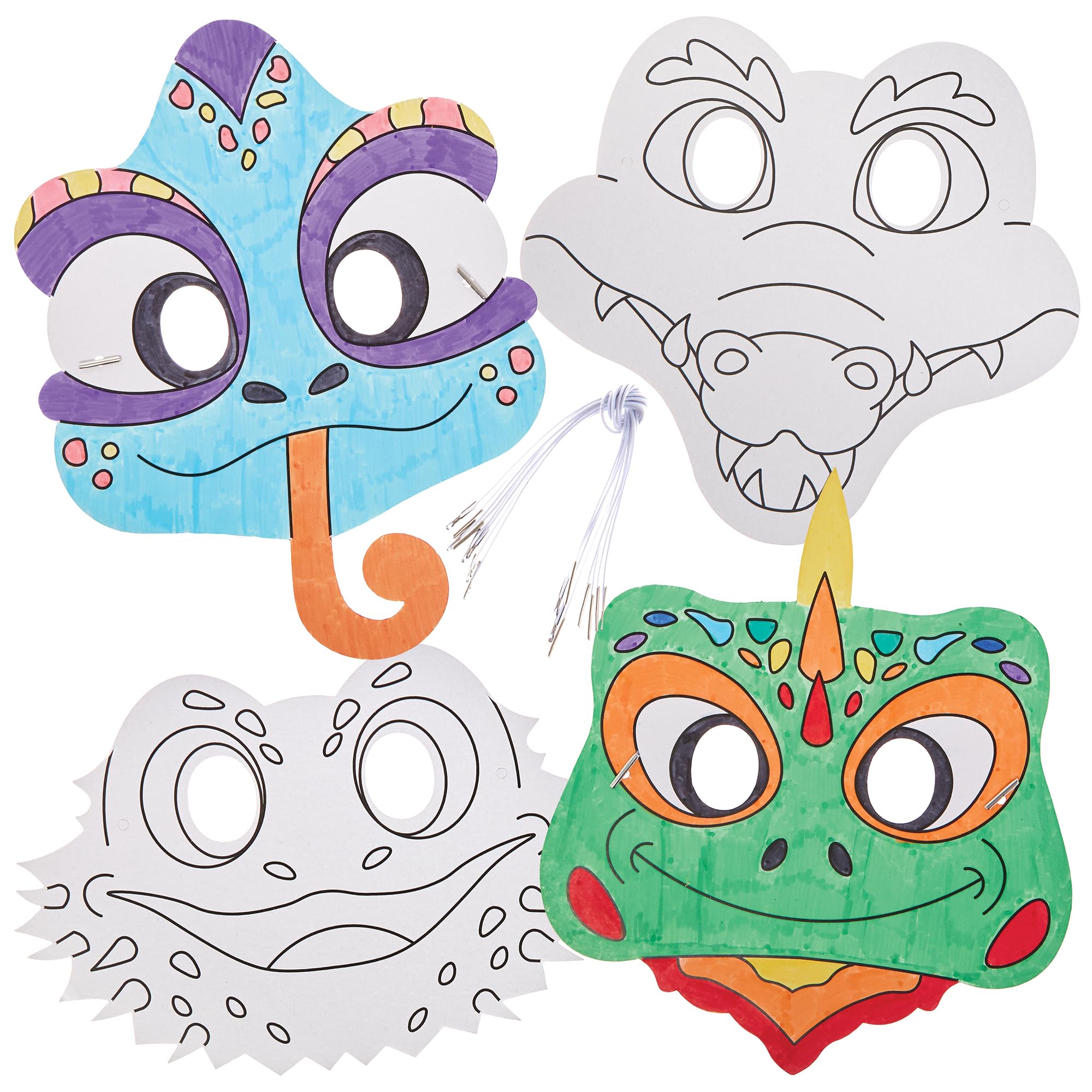 Baker Ross FN193 Reptile Colour-in Masks - Pack of 8, Fancy Dress Costume Arts and Crafts