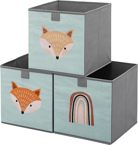 Miniatura 2 de Navaris Cubos de almacenamiento para niños (juego de 3)  Cajas de almacenamiento de 11 x 11 x 11 pulgadas con diseños de animales  Contenedores