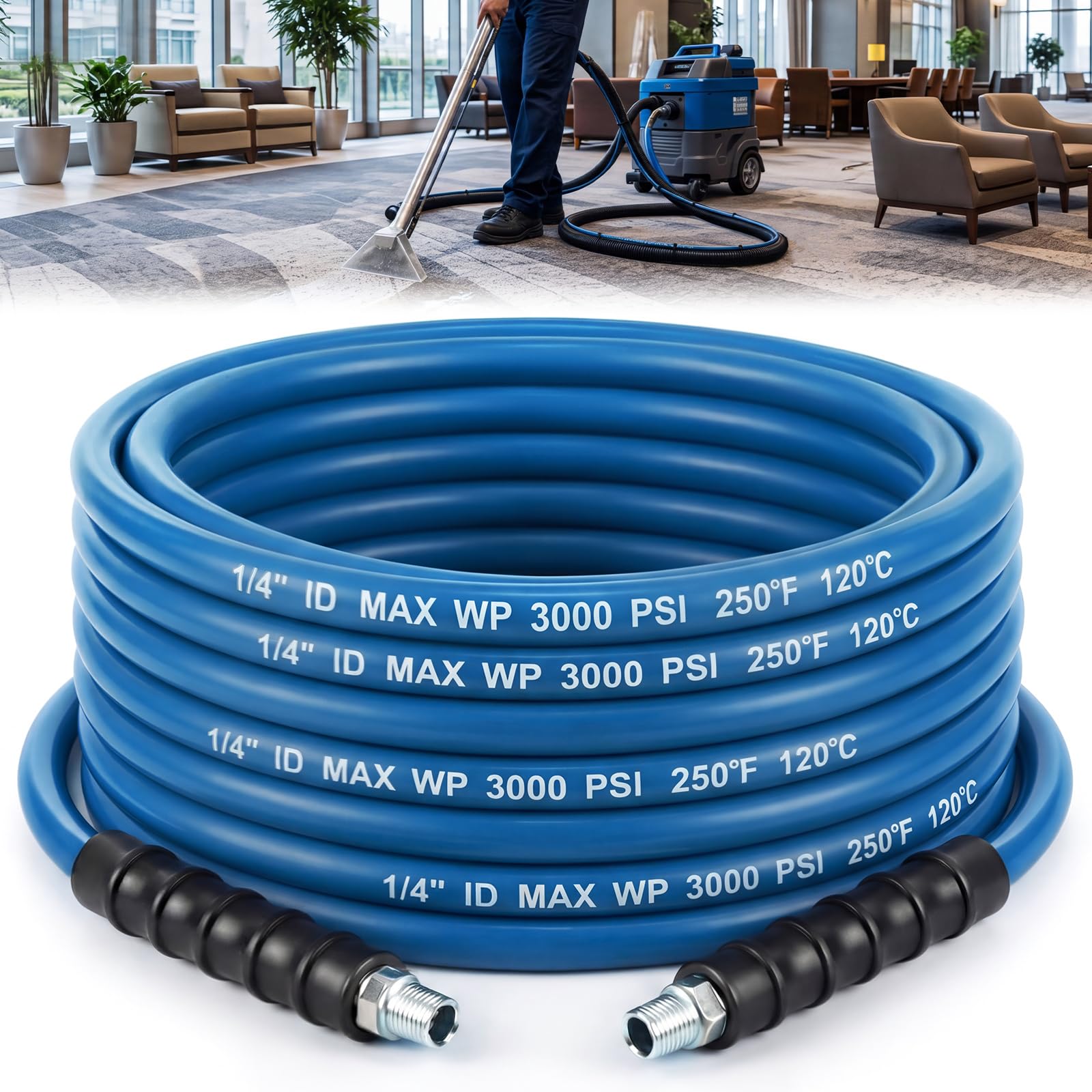 1 Pcs 1/4" X 50' Blue Carpet Cleaning Solution Hose, Regular