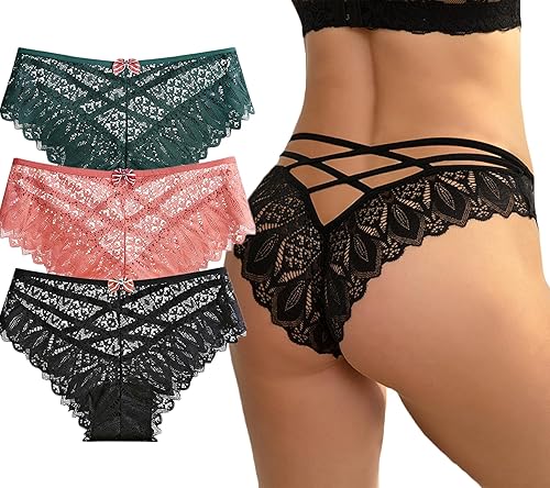 Ropa interior sexy y atrevida para mujer, bikini floral de encaje cruzado sin costuras, lindas bragas hipster para mujer, paquete múltiple