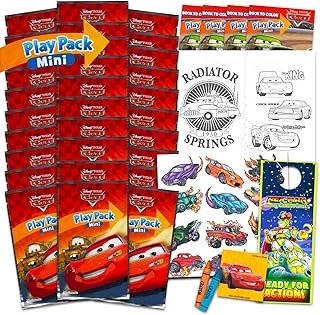 Disney Cars Mini Party Favors Set for Kids - Bundle with 24 Mini Cars Grab n Go Play Packs with Coloring Pages, Stickers and More (Disney Cars Birthday Party Supplies)