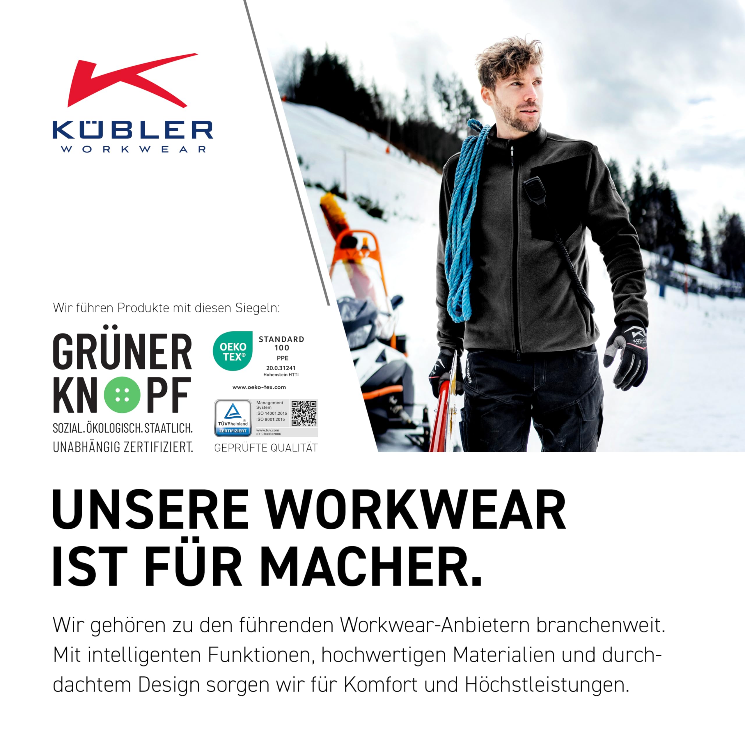KÜBLER ICONIQ Strickjacke 1443 – Arbeitsjacke im Stricklook mit Kontrasteinsätzen und Front-Reißverschluss