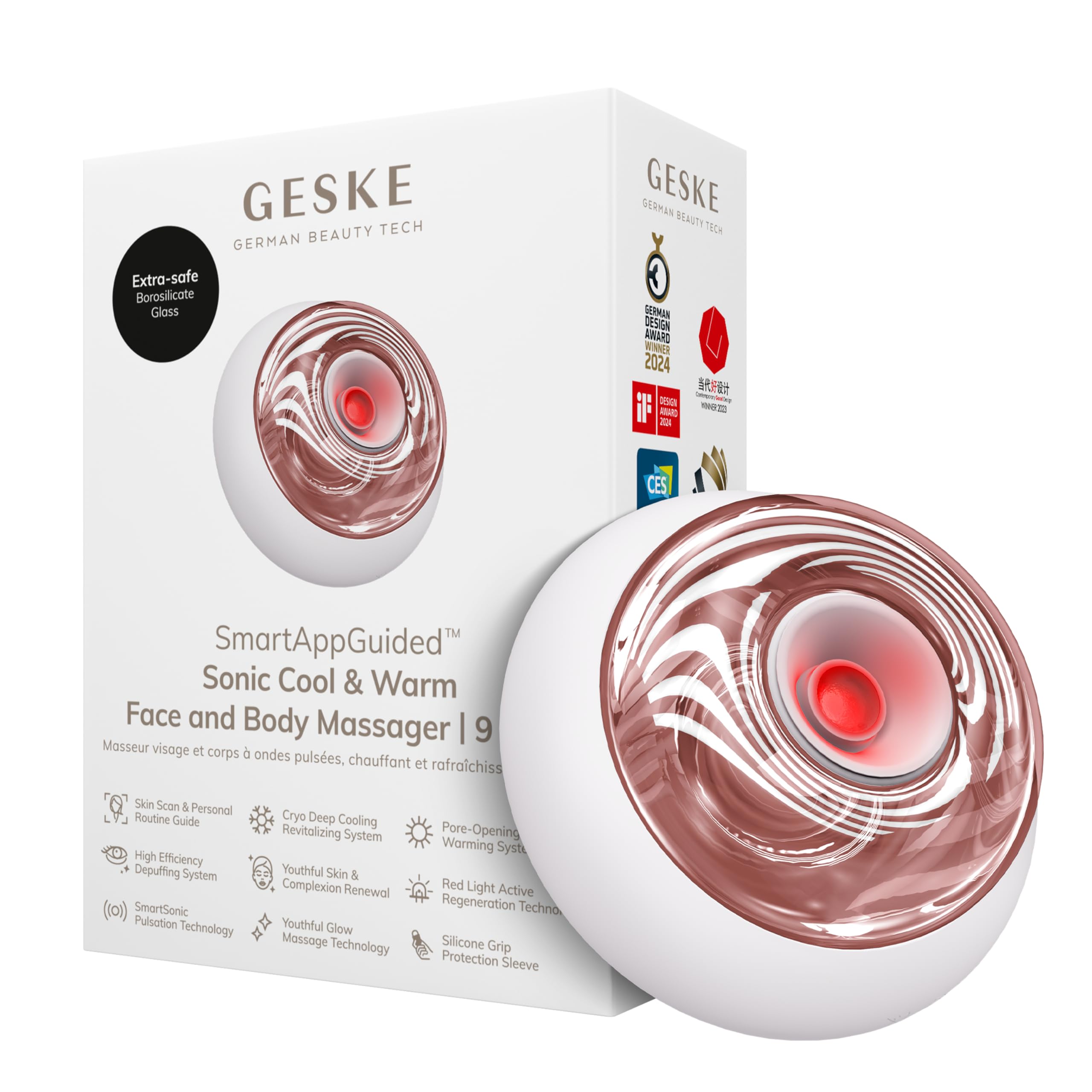 GESKE Sonic Cool & Warm Face & Body Massager | 9 in 1 Dégonfle la peau