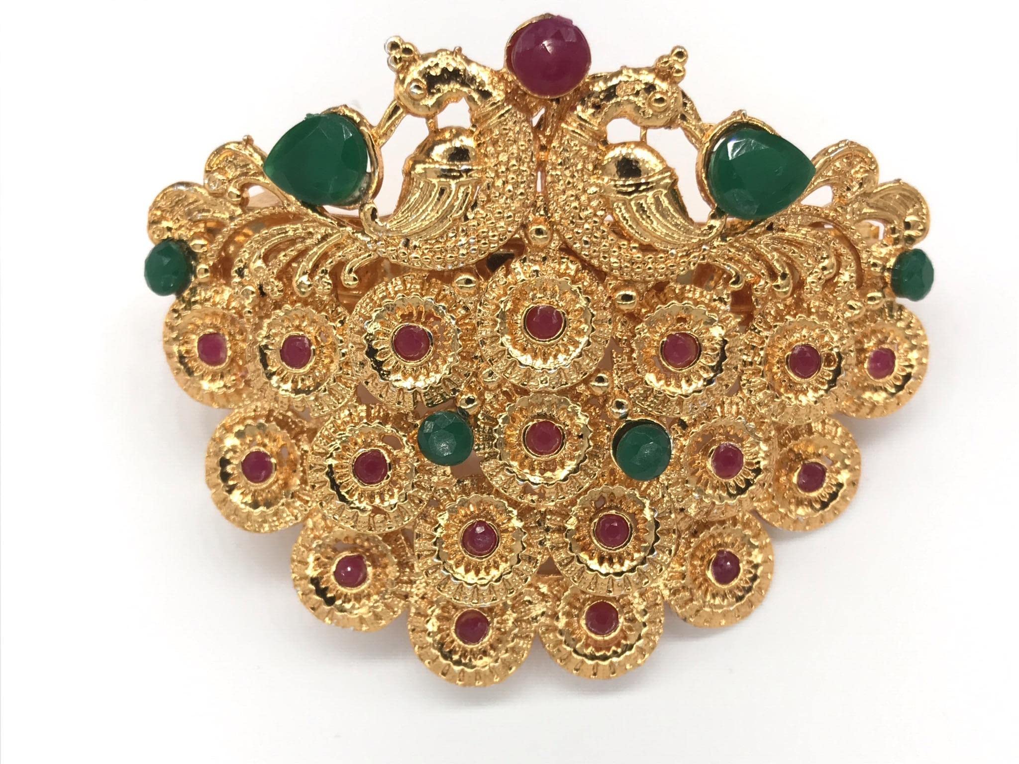 SriShopify HandiCrafts traditional hair clips for girls Bridal Hair Accessories temple jewellery Emerald Ruby Stones hanging pearls Golden yellow Floral Peacock Design (B09J1NJZPZ) Amazon Price History, Amazon Price Tracker