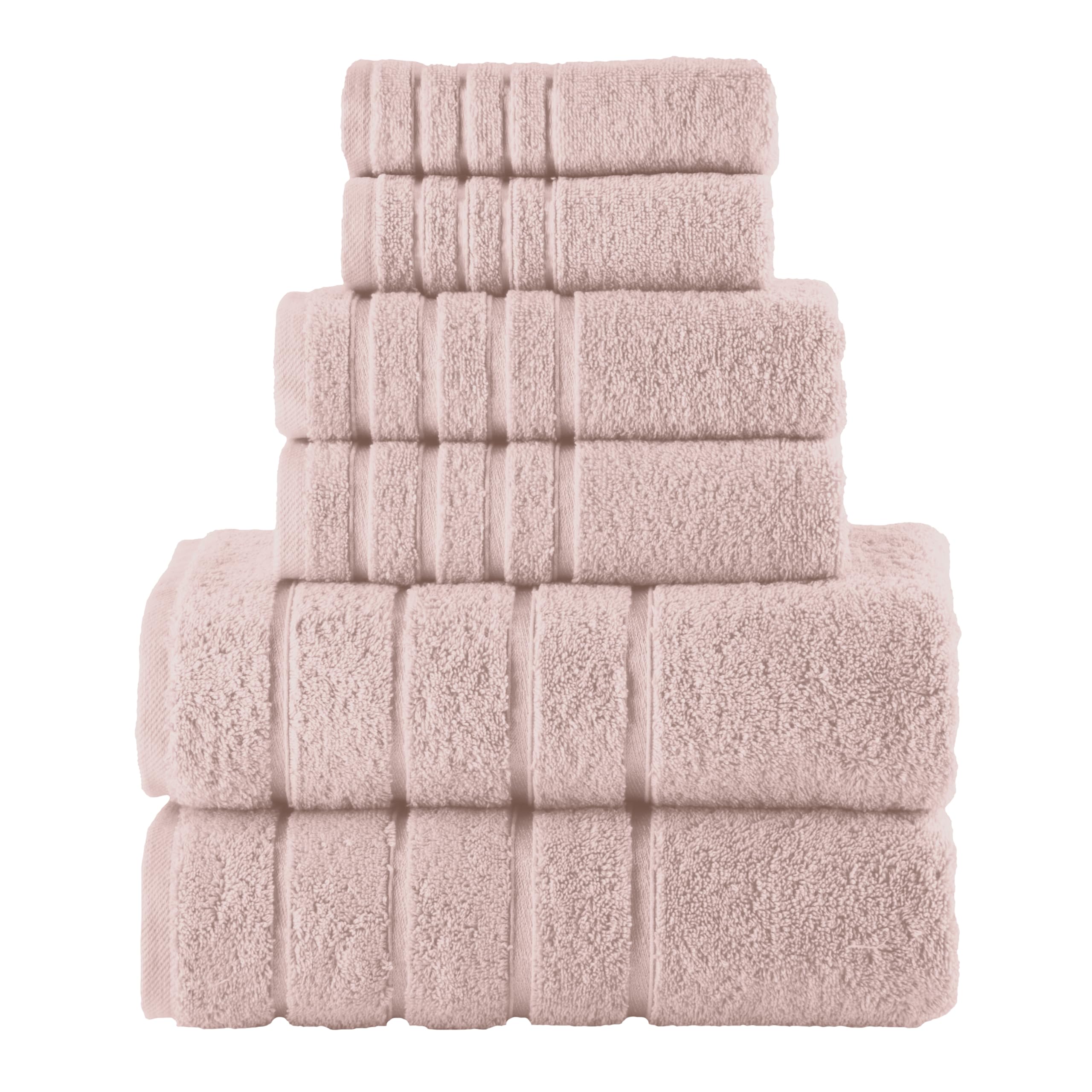 Elegant Comfort 4 Lines Viscose Stripe 6-Piece Premium Towel Set - 100% Turkish Cotton High Absorbent Luxury Bathroom Towels – Includes 2 Washcloths, 2 Hand Towels and 2 Bath Towels Set, Dusty Rose