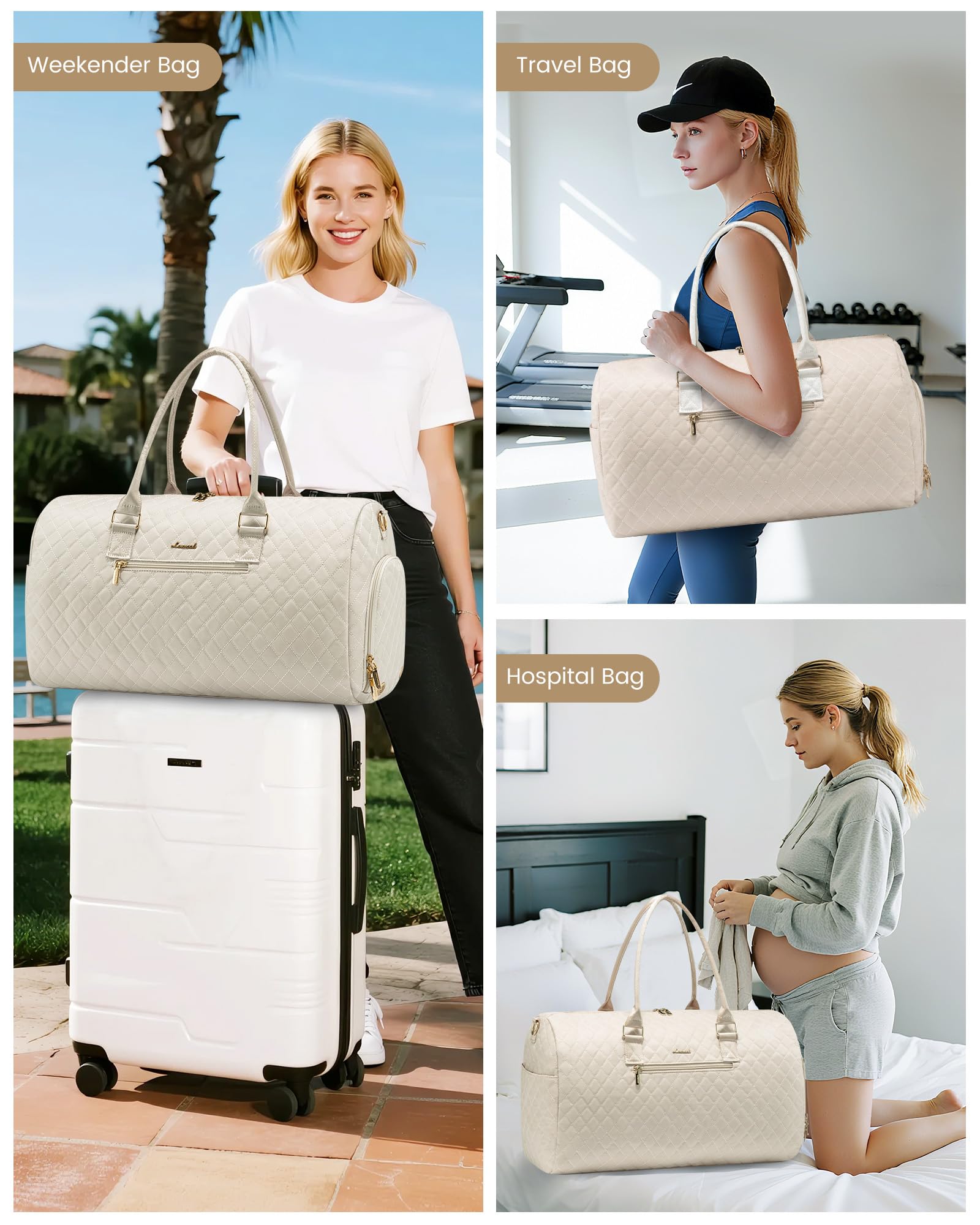 Bolsa de viaje para mujer, bolsa de fin de semana con bolsa de aseo personal, bolsa de mano con compartimento para zapatos, bolsa de gimnasio con bolsillo húmedo, bolsas de hospital para mamá 6