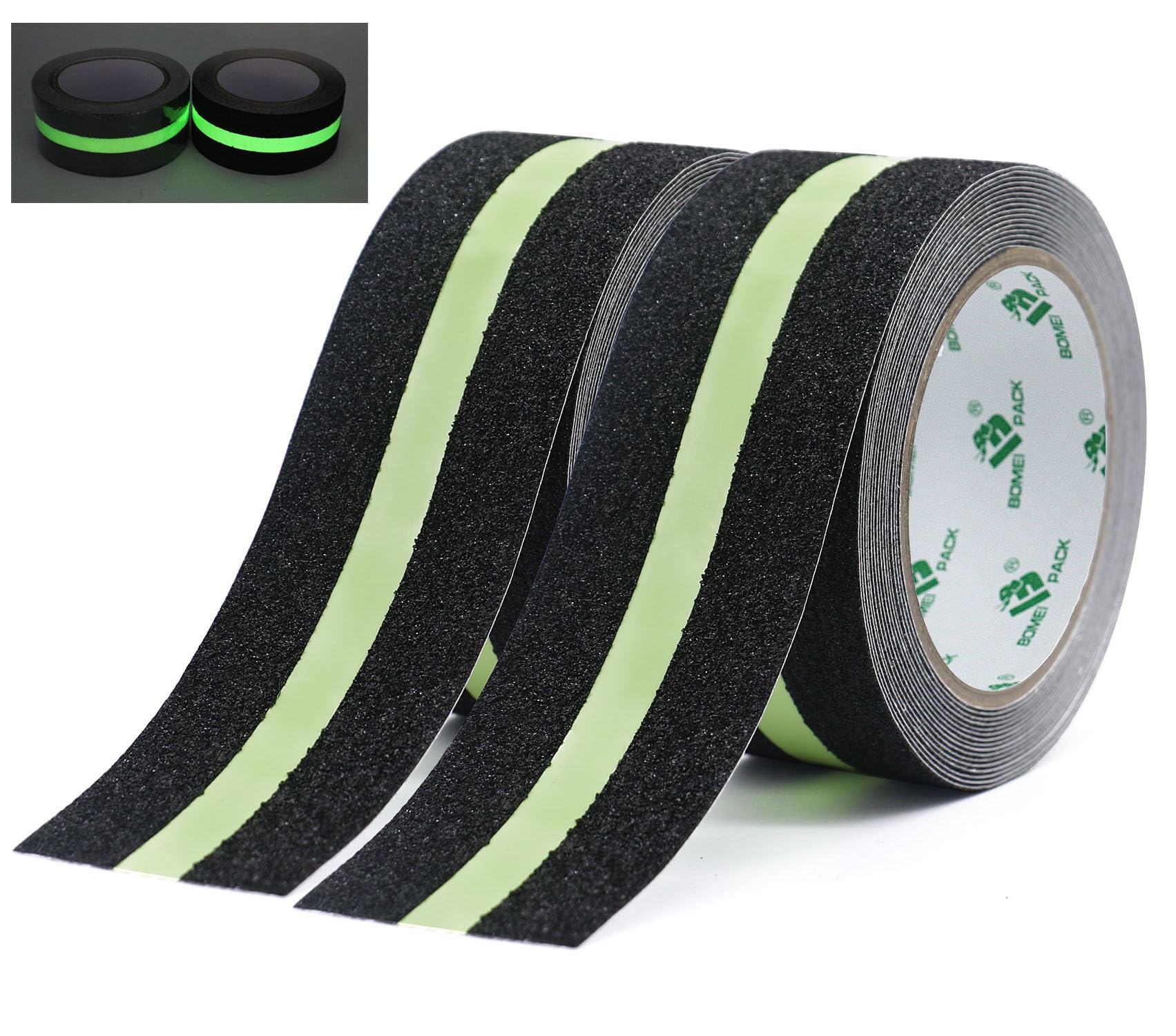BOMEI PACK 2 Rollen Antirutschband Selbstklebend, im dunklen leuchten Sicherheit Klebeband, 5m * 50mm Anti-Rutsch-Klebeband Fluoreszierendes