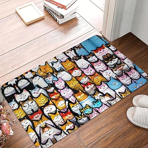 Miniatura 2 de Felpudo de puerta con diseño de gatos de dibujos animados, para exteriores, para el piso de entrada del hogar, fácil de limpiar, felpudos de patio,